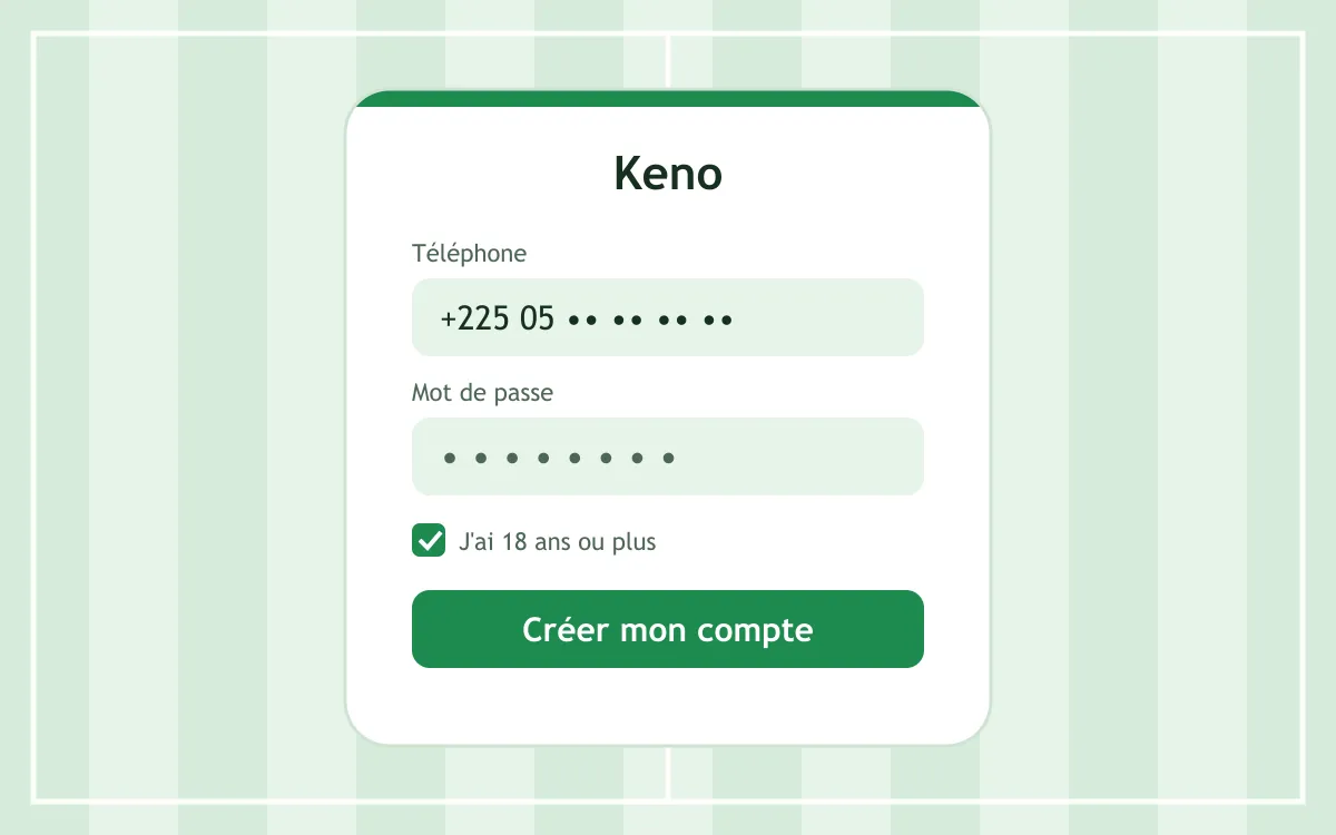 Formulaire d'inscription pour jouer au keno en ligne en Côte d'Ivoire